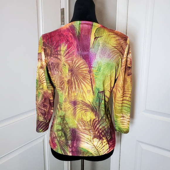 CHICO'S Tropical Paradise Parrot Rhinestone Sparkle 3/4 Sleeve Blouse Size 0 EUC - Picture 3 of 16